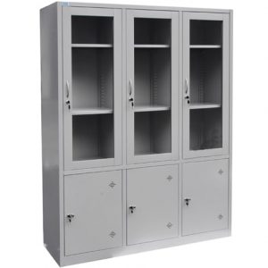 Tủ TU09K7CK | Tủ sắt Hòa Phát 6 khoang, cánh kính mở, màu ghi