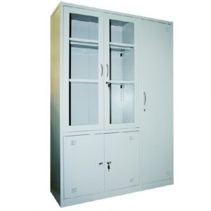 Tủ TU09K5CK | Tủ sắt Hòa Phát 3 khoang, 2 đợt, cánh kính, màu ghi